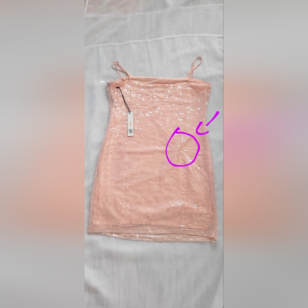 NWT!Chic June & Hudson Summer Sequin Square Neck Pink Luxe Women's Mini Dress XL - Picture 11 of 14